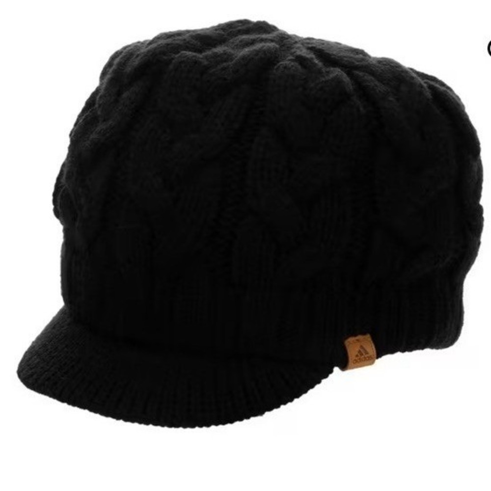 Adidas Hat Womens OS Black AEROREADY Crystal Brimmer Cable Knit Fleece Lined NWT